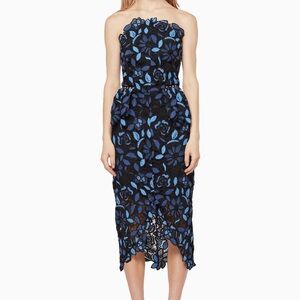 Elliatt Blue Black Lace Midi Dress Strapless Cocktail Formal Size M